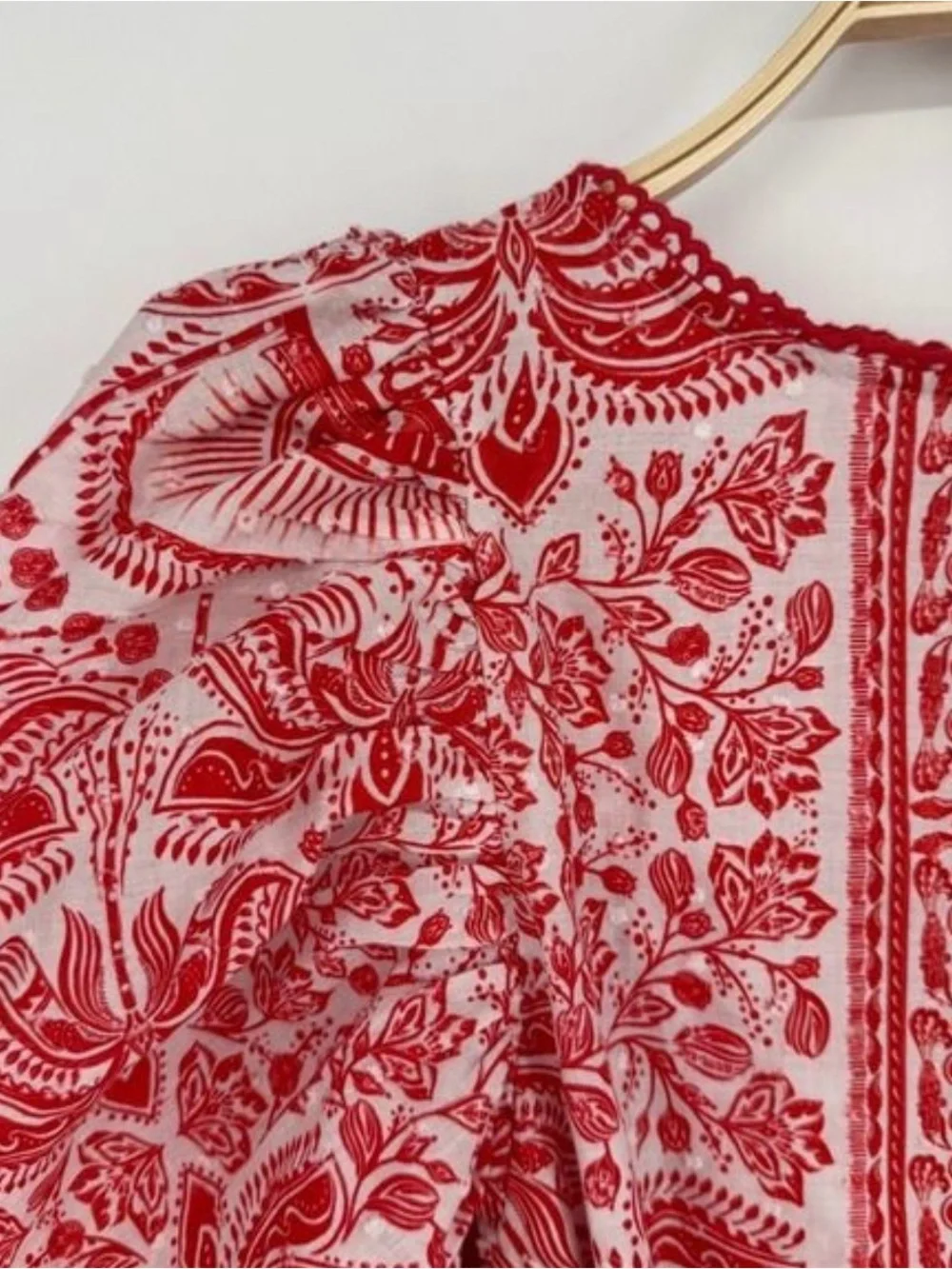 FARM Rio Red Paisley Puff-Sleeve Blouse